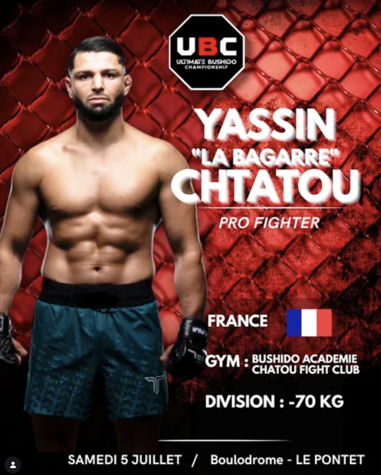 Yassin Chtatou, fondateur et coach du Chtatou Fight Club, combattant professionnel de MMA et K1